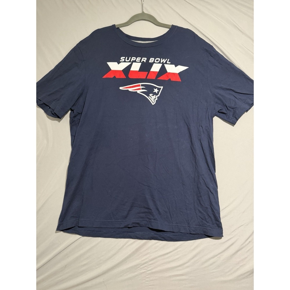 Nike regular fit blue nfl patriots superbowl xlix‎ ss t-shirt, men's xxl